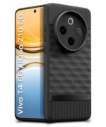 Back Cover for iQOO Z10 5G | Vivo T4 5G with Hexa Cube Design | Ultra Slim Soft Rubberised Case | Inner Velvet Fabric | Matte Silicone Flexible Mobile Case | Camera Protection - Black - Image 3