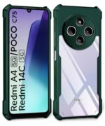 Shock Proof Clear Protective Back Case for Redmi A4 5G | Poco C75 5G | Redmi 14C 5G - AirEDGE Technology | 360 Degree Camera Protection | Transparent Hybrid Back Case Mobile Cover - Green - Image 3
