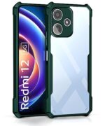 kelpuj TPU+PC Shock Proof Clear Protective Back Case for Mi Redmi 12 5G|Poco M6 Pro 5G-Airedge Technology|360 Degree Camera Protection|Transparent Hybrid Back Case Mobile Cover-Green,Green