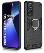 Shock Proof Back Case Mobile Cover for 1+ OnePlus Nord CE 4 Lite 5G | Back Cover Case (Tough Armor | Hybrid PC + TPU | Ring Holder & in-Built Kickstand | Black) - Image 5