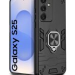 Shock Proof Back Case Mobile Cover for Samsung Galaxy S25 5G | Back Cover Case (Tough Armor | Hybrid PC + TPU | Ring Holder & inBuilt Kickstand | Black)