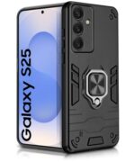 Shock Proof Back Case Mobile Cover for Samsung Galaxy S25 5G | Back Cover Case (Tough Armor | Hybrid PC + TPU | Ring Holder & inBuilt Kickstand | Black)
