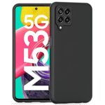 Soft Rubberised Back Cover | Inner Velvet Fabric Lining | Full Device & Camera Protection Back Case for Samsung Galaxy M53 5G (Silicone | Matte Black)