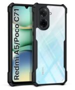 Shock Proof Clear Protective Back Case for Redmi A5 | Poco C71 - AirEDGE Technology | 360 Degree Camera Protection | Transparent Hybrid Back Case Mobile Cover - Black