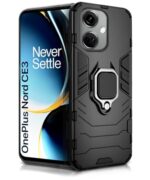 Shock Proof Back Case Mobile Cover for OnePlus Nord CE 3 5G | Bumper Back Cover Case (Tough Armor | Hybrid PC + TPU | Full Protection with Ring Holder & in-Built Kickstand | Black)