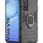Shock Proof Back Case Mobile Cover for Vivo V19 | Back Cover Case (Tough Armor | Hybrid PC + TPU | Ring Holder & in-Built Kickstand | Black)