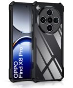 Shock Proof Clear Protective Back Case for Oppo Find X8 Pro - AirEDGE Technology | 360 Degree Camera Protection | Transparent Hybrid Back Case Mobile Cover - Black