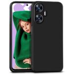 Slim Ultra Soft Rubberised Back Cover for Realme C55 | Realme Narzo N55 Inner Velvet Fabric Lining | Matte Silicone Flexible Camera Protection Back Case - Black