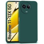 Back Cover for Realme Narzo 60X 5G | 11 5G | 11X 5G | Realme C67 | Slim Soft Rubberised Case | Inner Velvet Fabric Lining | Matte Silicone Flexible Mobile Case | Camera Protection - Green