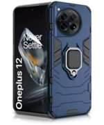 Shock Proof Back Case Mobile Cover for 1+ OnePlus 12 5G | Back Cover Case (Tough Armor | Hybrid PC + TPU | Ring Holder & in-Built Kickstand | Blue)