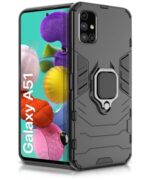 Shock Proof Back Case Mobile Cover for Samsung Galaxy A51 (Armor | Hybrid PC + TPU | Full Protection with Ring Holder Kickstand | Carbon Black)