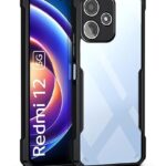 kelpuj Shock Proof Clear Polycarbonate Protective Back Case for Mi Redmi 12 5G|Poco M6 Pro 5G - Airedge Technology|360 Degree Camera Protection|Transparent Hybrid Back Case Mobile Cover - Black