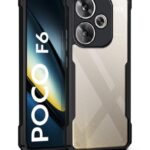 Shock Proof Clear Protective Back Case for Poco F6 5G - AirEDGE Technology | 360 Degree Camera Protection | Transparent Hybrid Back Case Mobile Cover - Black
