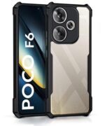 Shock Proof Clear Protective Back Case for Poco F6 5G - AirEDGE Technology | 360 Degree Camera Protection | Transparent Hybrid Back Case Mobile Cover - Black