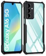kelpuj Shock Proof Clear Protective Back Case for Samsung Galaxy A16 5G - AirEDGE Technology | 360 Degree Camera Protection | Transparent Hybrid Back Case Mobile Cover - Black - Image 5