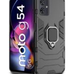 kelpuj Shock Proof Back Case Mobile Cover for Motorola Moto G54 5G | Moto G64 5G | Back Cover Case (Tough Armor | Hybrid PC + TPU | Ring Holder & in-Built Kickstand | Black)