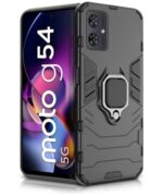 kelpuj Shock Proof Back Case Mobile Cover for Motorola Moto G54 5G | Moto G64 5G | Back Cover Case (Tough Armor | Hybrid PC + TPU | Ring Holder & in-Built Kickstand | Black)