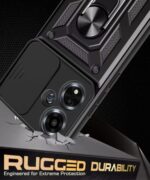 kelpuj Tough Armor Bumper Mobile Back Case for Oppo A59 5G | Sliding Camera Shield Cover | Shock Proof 360? Protection | Hybrid PC + TPU | Ring Holder with Kickstand  Black - Image 7