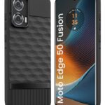 Back Cover for Moto Edge 50 Fusion 5G | Moto Edge G96 Fusion 5G with Hexa Cube Design | Inner Velvet Fabric | Matte Silicone Flexible Mobile Case | Camera Protection - Black