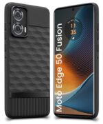 Back Cover for Moto Edge 50 Fusion 5G | Moto Edge G96 Fusion 5G with Hexa Cube Design | Inner Velvet Fabric | Matte Silicone Flexible Mobile Case | Camera Protection - Black