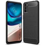 Ultra Slim Soft Rubberised Back Cover for Moto G42 5G Ultra Slim Soft Rubberised Back Cover | Shock Proof Brushed Carbon Fibre Texture Silicone Flexible Camera Protection Back Case - Black