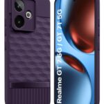 Back Cover for Realme GT 7 5G | Realme GT 7T 5G with Hexa Cube Design | Ultra Slim Soft Rubberised Case | Inner Velvet Fabric | Matte Silicone Mobile Case | Camera Protection - Plum Purple