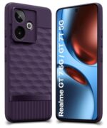 Back Cover for Realme GT 7 5G | Realme GT 7T 5G with Hexa Cube Design | Ultra Slim Soft Rubberised Case | Inner Velvet Fabric | Matte Silicone Mobile Case | Camera Protection - Plum Purple