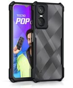 Shock Proof Clear Protective Back Case for Tecno Pop 6 Pro - AirEDGE Technology | 360 Degree Camera Protection | Transparent Hybrid Back Case Mobile Cover - Black