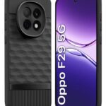 Back Cover for Oppo F29 5G with Hexa Cube Design | Ultra Slim Soft Rubberised Case | Inner Velvet Fabric | Matte Silicone Flexible Mobile Case | Camera Protection - Black