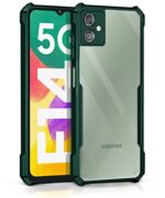 kelpuj TPU+PC Shock Proof Clear Protective Back Case for Samsung Galaxy F14 5G-Airedge Technology|360 Degree Camera Protection|Transparent Hybrid Back Case Mobile Cover-Green