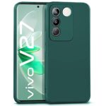 Slim Ultra Soft Rubberised Back Cover for Vivo V27 | V27 Pro 5G | Inner Velvet Fabric Lining | Matte Silicone Flexible Camera Protection Back Case - Green