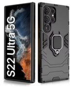 Shock Proof Back Case Mobile Cover for Samsung Galaxy S22 Ultra 5G | Back Cover Case (Tough Armor | Hybrid PC + TPU | Ring Holder & in-Built Kickstand | Black) - Image 3