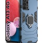 kelpuj Shock Proof Back Case Mobile Cover for Samsung Galaxy A13 4G | Back Cover Case (Tough Armor | Hybrid PC + TPU | Ring Holder & in-Built Kickstand | Blue)