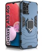 kelpuj Shock Proof Back Case Mobile Cover for Samsung Galaxy A13 4G | Back Cover Case (Tough Armor | Hybrid PC + TPU | Ring Holder & in-Built Kickstand | Blue)