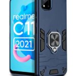 Realme C11 2021 | C20 Tough Armor Bumper Back Case Cover | Ring Holder & Kickstand in-Built | Excellent 360 Degree Protection (Carbon Blue)