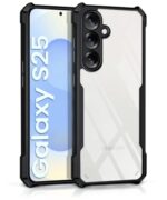 Shock Proof Clear Protective Back Case for Samsung Galaxy S25 5G AirEDGE Technology | 360 Degree Camera Protection | Transparent Hybrid Back Case Mobile Cover Black