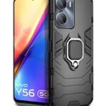 Shock Proof Back Case Mobile Cover for Vivo Y56 5G | Vivo Y16 | Vivo T2X | Bumper Back Cover Case (Tough Armor | Full Protection with Ring Holder & in-Built Kickstand | Black)