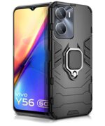 Shock Proof Back Case Mobile Cover for Vivo Y56 5G | Vivo Y16 | Vivo T2X | Bumper Back Cover Case (Tough Armor | Full Protection with Ring Holder & in-Built Kickstand | Black)