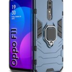 Shock Proof Back Case Mobile Cover for Oppo F11 | Back Cover Case (Tough Armor | Hybrid PC + TPU | Ring Holder & in-Built Kickstand | Blue)
