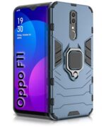 Shock Proof Back Case Mobile Cover for Oppo F11 | Back Cover Case (Tough Armor | Hybrid PC + TPU | Ring Holder & in-Built Kickstand | Blue)