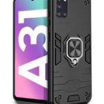 Shock Proof Back Case Mobile Cover for Samsung Galaxy A31 | Back Cover Case (Tough Armor | Hybrid PC + TPU | Ring Holder & in-Built Kickstand | Black)