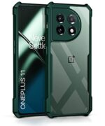 kelpuj Shock Proof Clear Back Case Mobile Cover for 1+ OnePlus 11 5G (Hard | Hybrid PC + TPU | Full Armour Device & Camera Protection | Green)