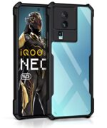 TPU+PC Shock Proof Clear Protective Back Case for Iqoo Neo 7 | Neo 7 Pro 5G - Airedge Technology | 360 Degree Camera Protection | Transparent Hybrid Back Case Mobile Cover - Black