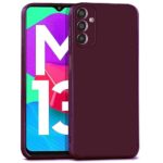 Slim Ultra Soft Rubberised Back Cover for Samsung Galaxy F13 | M13 4G | Inner Velvet Fabric Lining | Matte Silicone Flexible Camera Protection Back Case - Maroon Wine Red