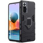 Shock Proof Back Case Mobile Cover for Xiaomi Redmi Note 10 Pro (Armor | Hybrid PC + TPU | Full Protection with Ring Holder Kickstand | Carbon Black)