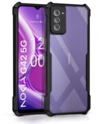 Shock Proof Clear Protective Back Case for Nokia G42 5G - AirEDGE Technology | 360 Degree Camera Protection | Transparent Hybrid Back Case Mobile Cover - Black