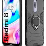 Shock Proof Back Case Mobile Cover for Xiaomi Mi Redmi 8 | Back Cover Case (Tough Armor | Hybrid PC + TPU | Ring Holder & in-Built Kickstand | Black)
