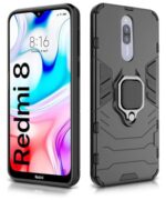 Shock Proof Back Case Mobile Cover for Xiaomi Mi Redmi 8 | Back Cover Case (Tough Armor | Hybrid PC + TPU | Ring Holder & in-Built Kickstand | Black)
