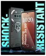 kelpuj Shock Proof Back Case Mobile Cover for Nothing Phone 3a 5G | Back Cover Case (Tough Armor | Hybrid PC + TPU | Ring Holder & in-Built Kickstand | Black) - Image 7