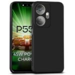 Back Cover for Itel P55 Plus 4G | Ultra Slim Soft Rubberised Case | Inner Velvet Fabric Lining | Matte Silicone Flexible Mobile Case | Camera Protection - Black